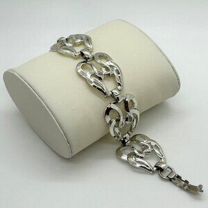 Vintage Modernist Silver-Tone Bracelet Bold Link Statement Retro Chunky 1970s 7"